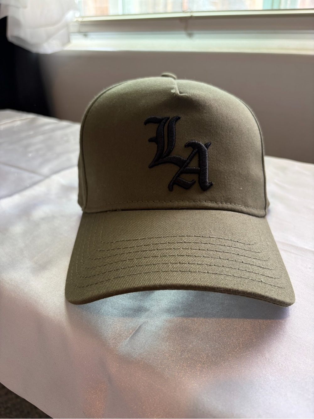 Olive Green LA Embroidered Baseball Cap